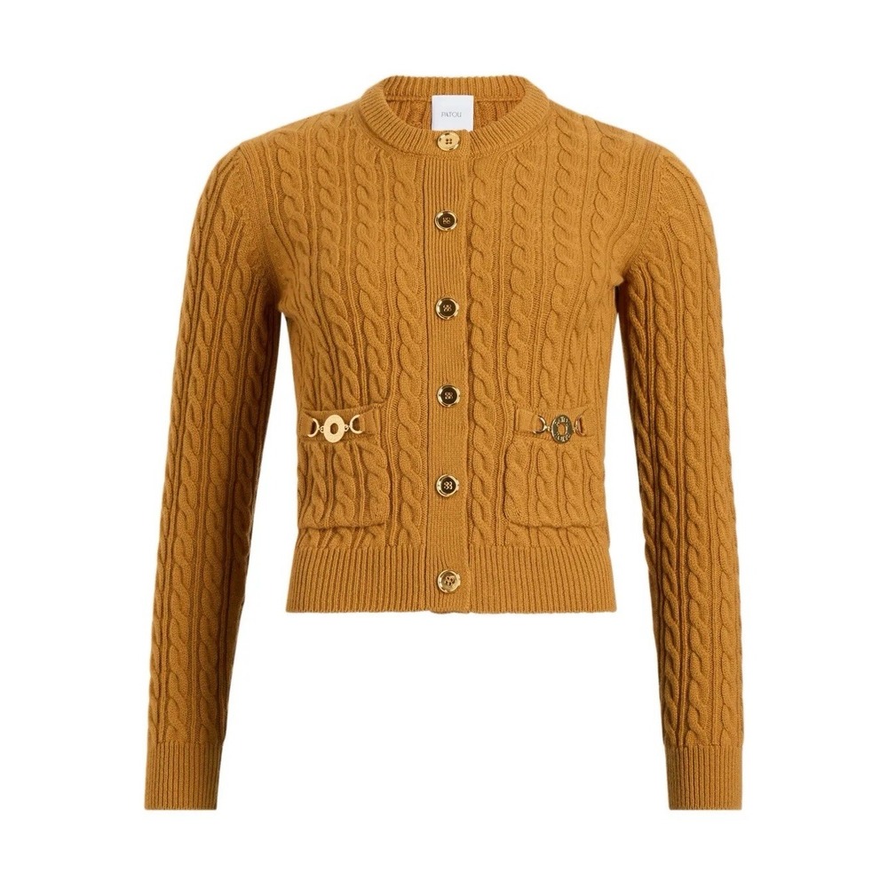 Patou Wool Cashmere Brown Cable Knit Cardigan Sweater XS Old Money Parisian